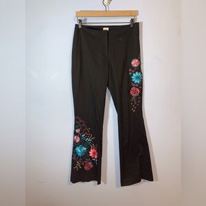 Cache black boot cut trousers pink blue Embroidered beaded flowers Y2K 6 funky